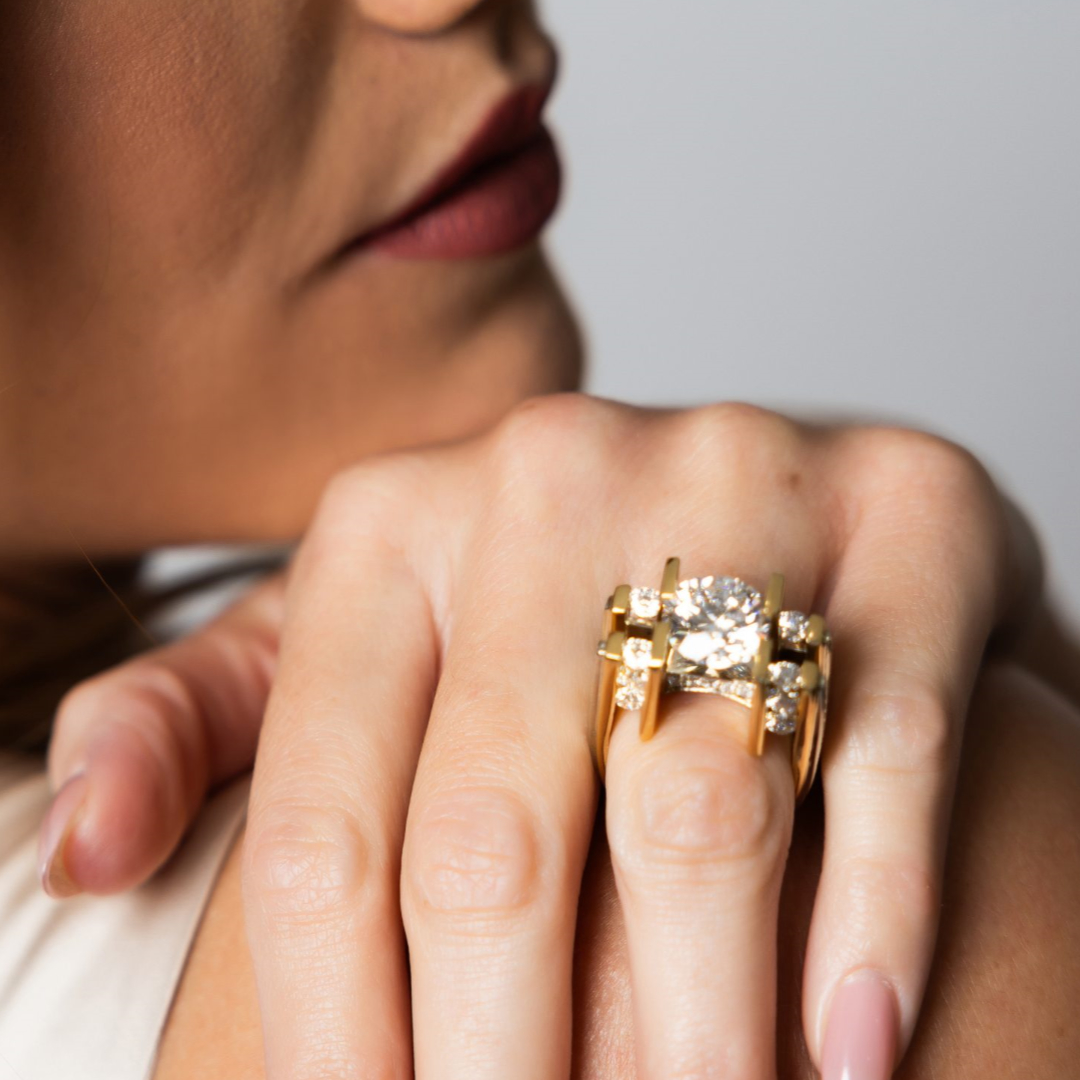 5ct Architectural Design Round Stone Ring in Square