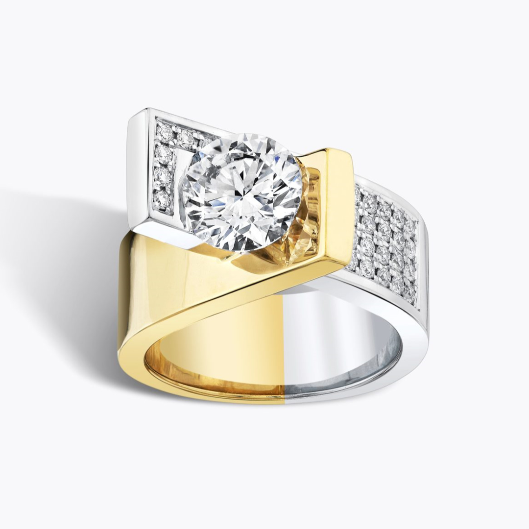Two-tone Architectural Design Round Stone Ring