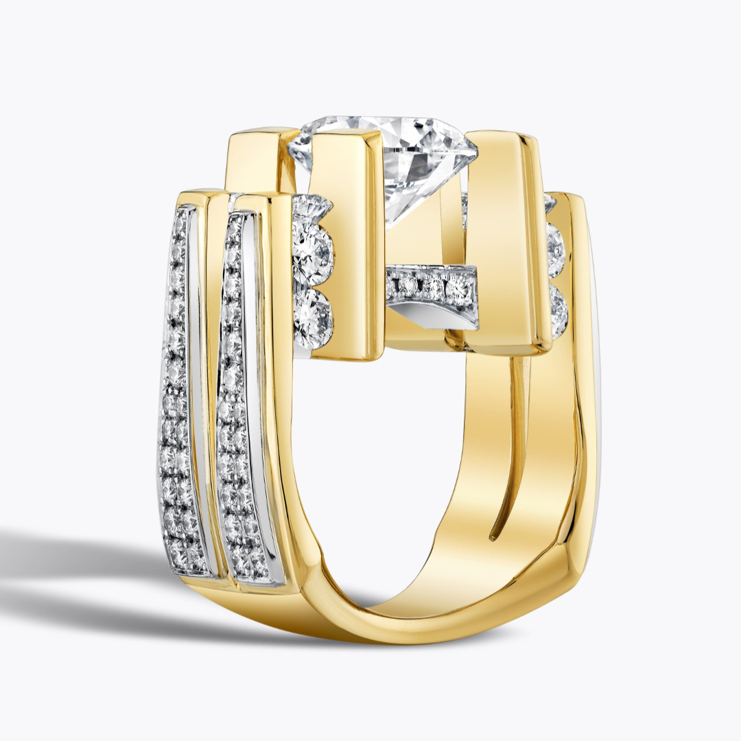 5ct Architectural Design Round Stone Ring in Square