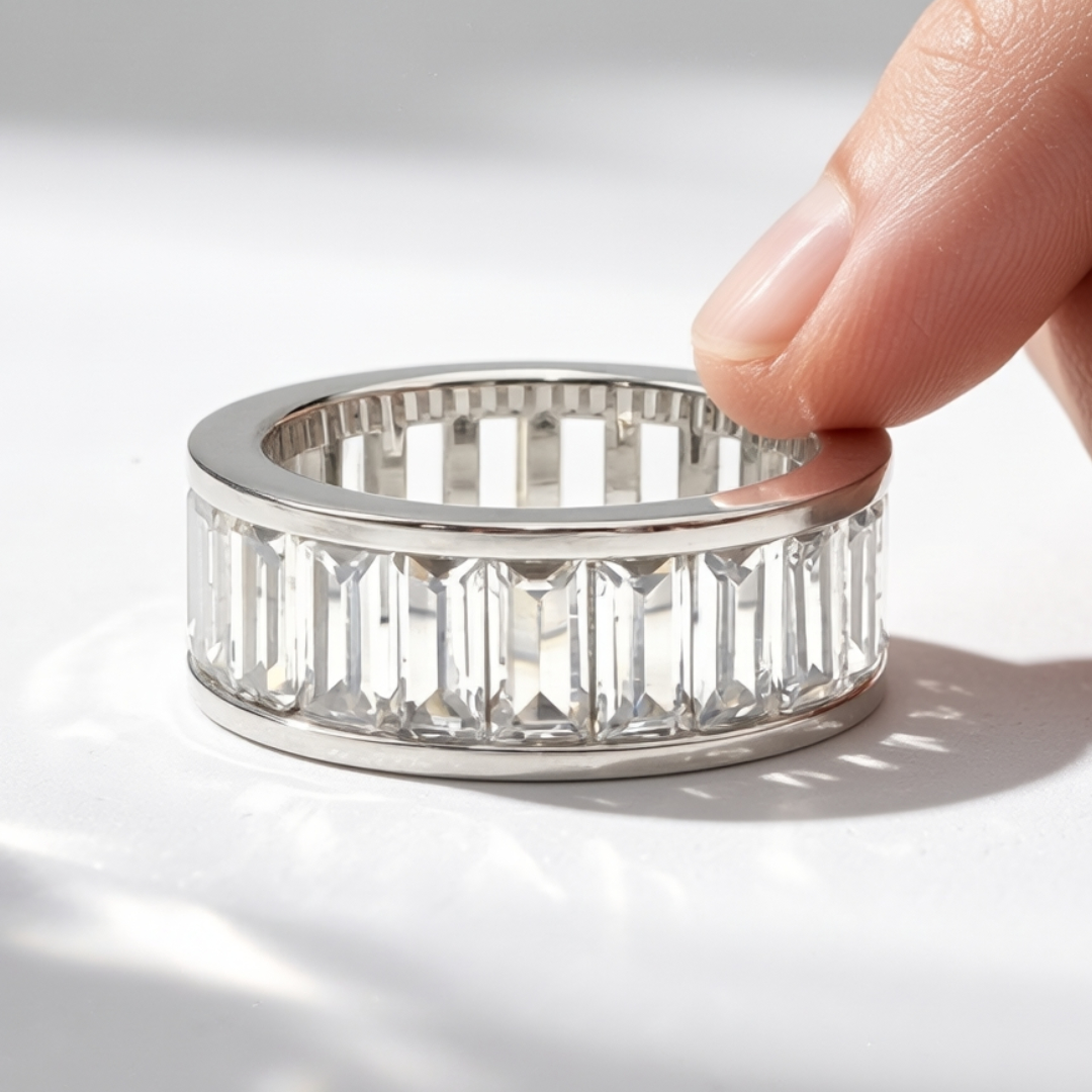 Classic Emerald Cut Moissanite Eternity Band Ring