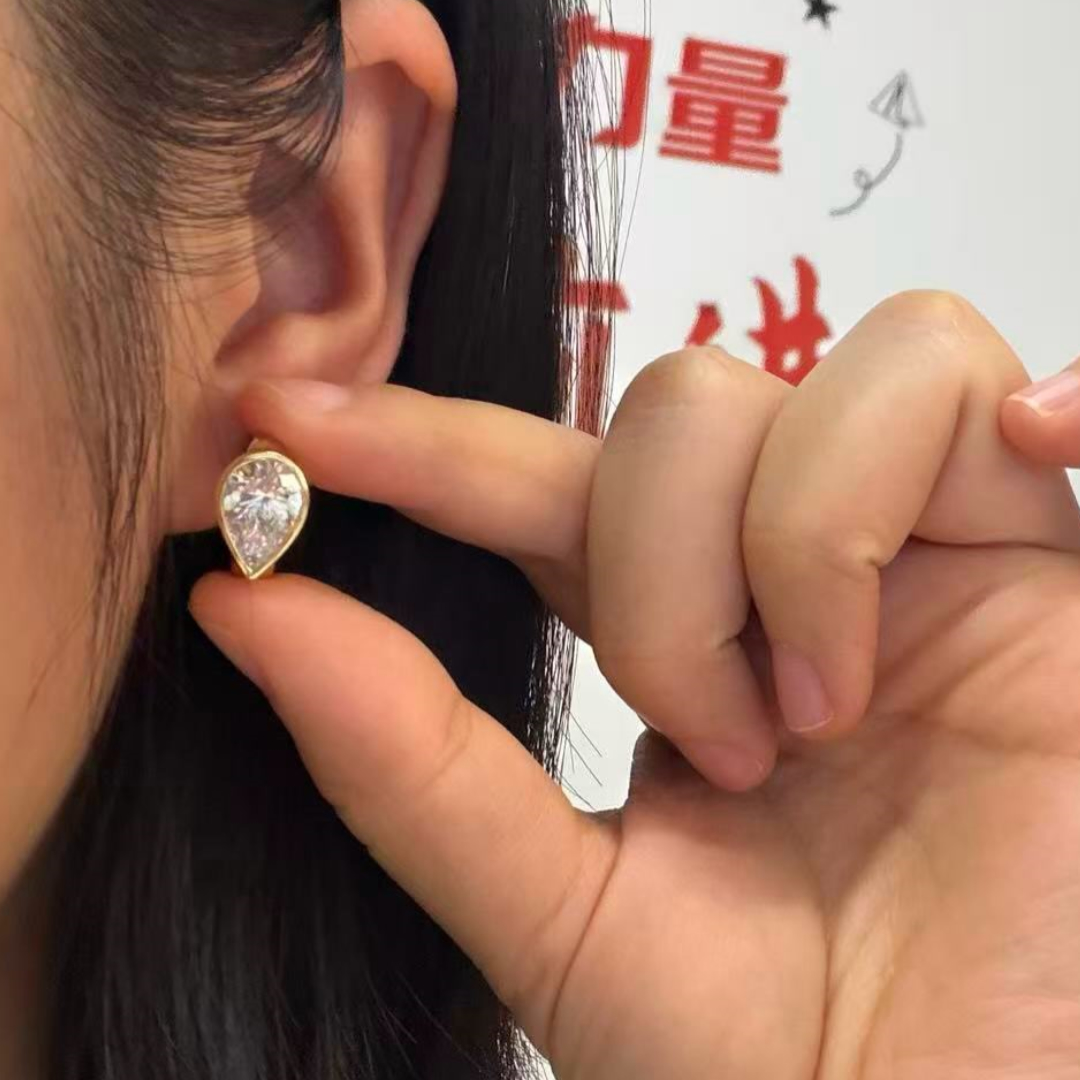 Pear Cut White Stone huggie Earrings