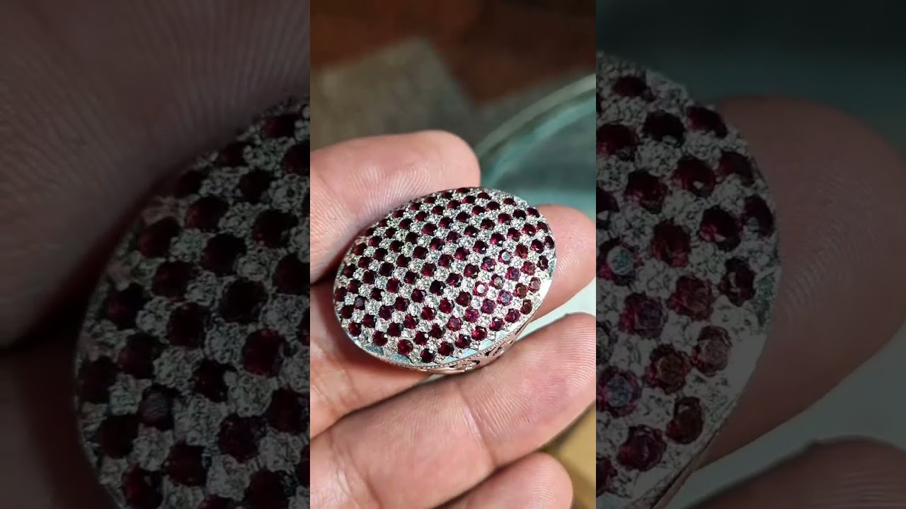 Round Cut Ruby ​​and Diamond Set Luxury Sterling Silver Handmade Ring