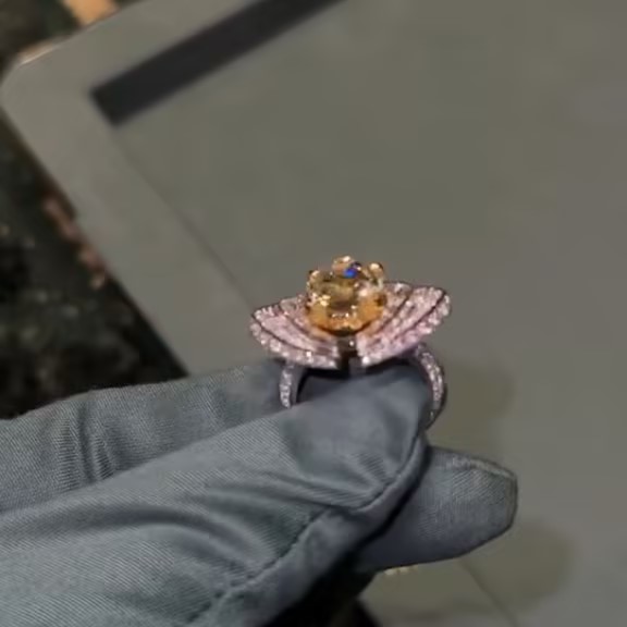 4ct Oval Cut Yellow Stone Evil Eyes Ring