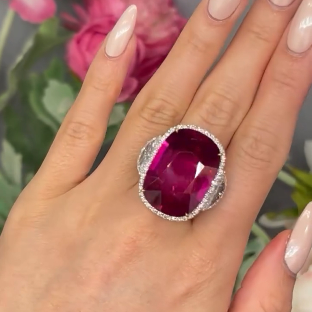 12ct Elongated Cushion Cut Ruby Sterling Silver Vintage Banquet Ring TRV048