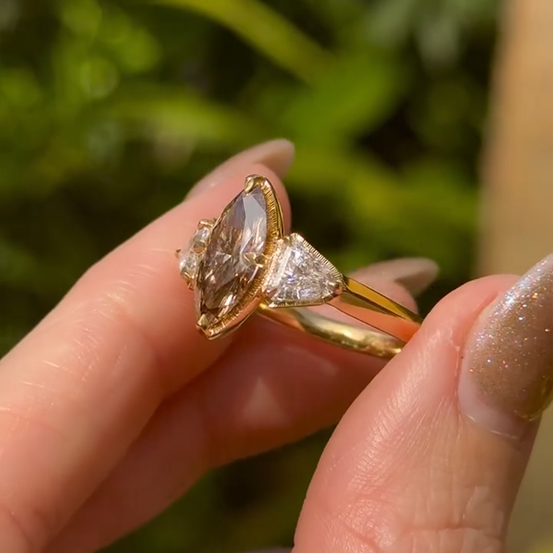 3CT Marquise Cut White Gemstone Sterling Silver Gold Plated Engagement Ring