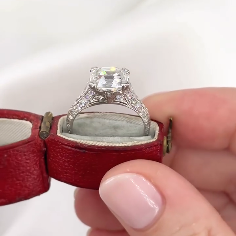 3.0ct Emerald Cut White With Triangle Side Stone Sterling Silver Wedding Ring