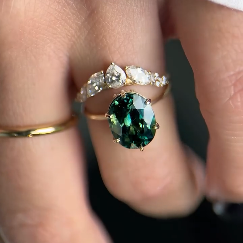 1.5ct Oval Cut Green Gemstone Sterling Silver Plated Engagement Ring