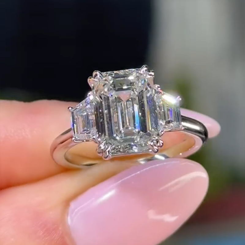 4.0ct Emerald Cut White Gemstone Engagement Ring