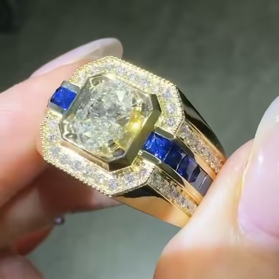 5CT Radiant Cut White Sapphire Ring  for Men