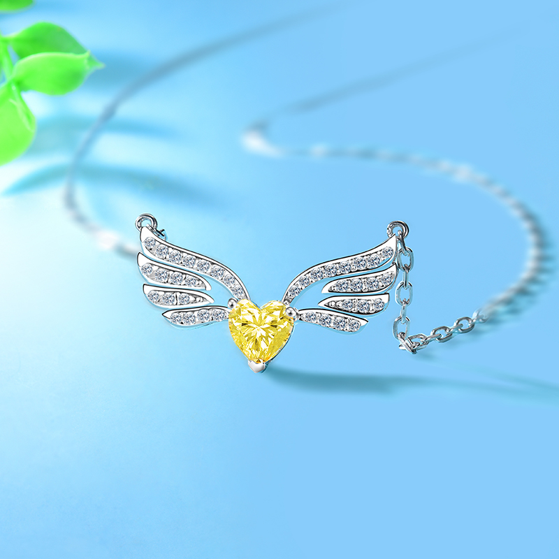 Sterling Silver Delicate Angel Wings Inspired Heart Cut Necklace