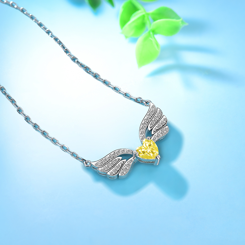 Sterling Silver Delicate Angel Wings Inspired Heart Cut Necklace