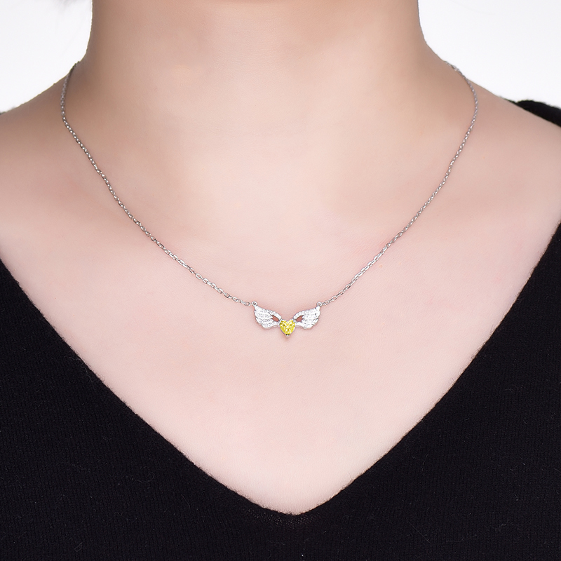 Sterling Silver Delicate Angel Wings Inspired Heart Cut Necklace