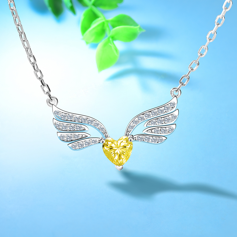 Sterling Silver Delicate Angel Wings Inspired Heart Cut Necklace