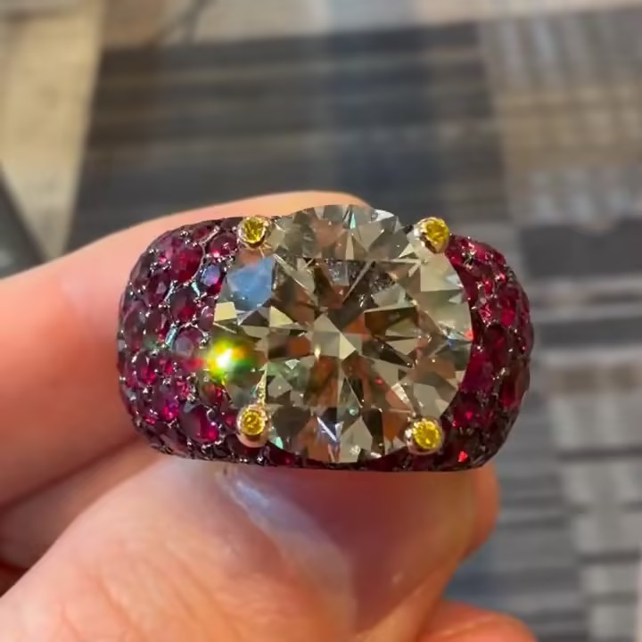 8ct Round Cut Yellow Zircon Cocktail Ring in Invisible Set Rubies