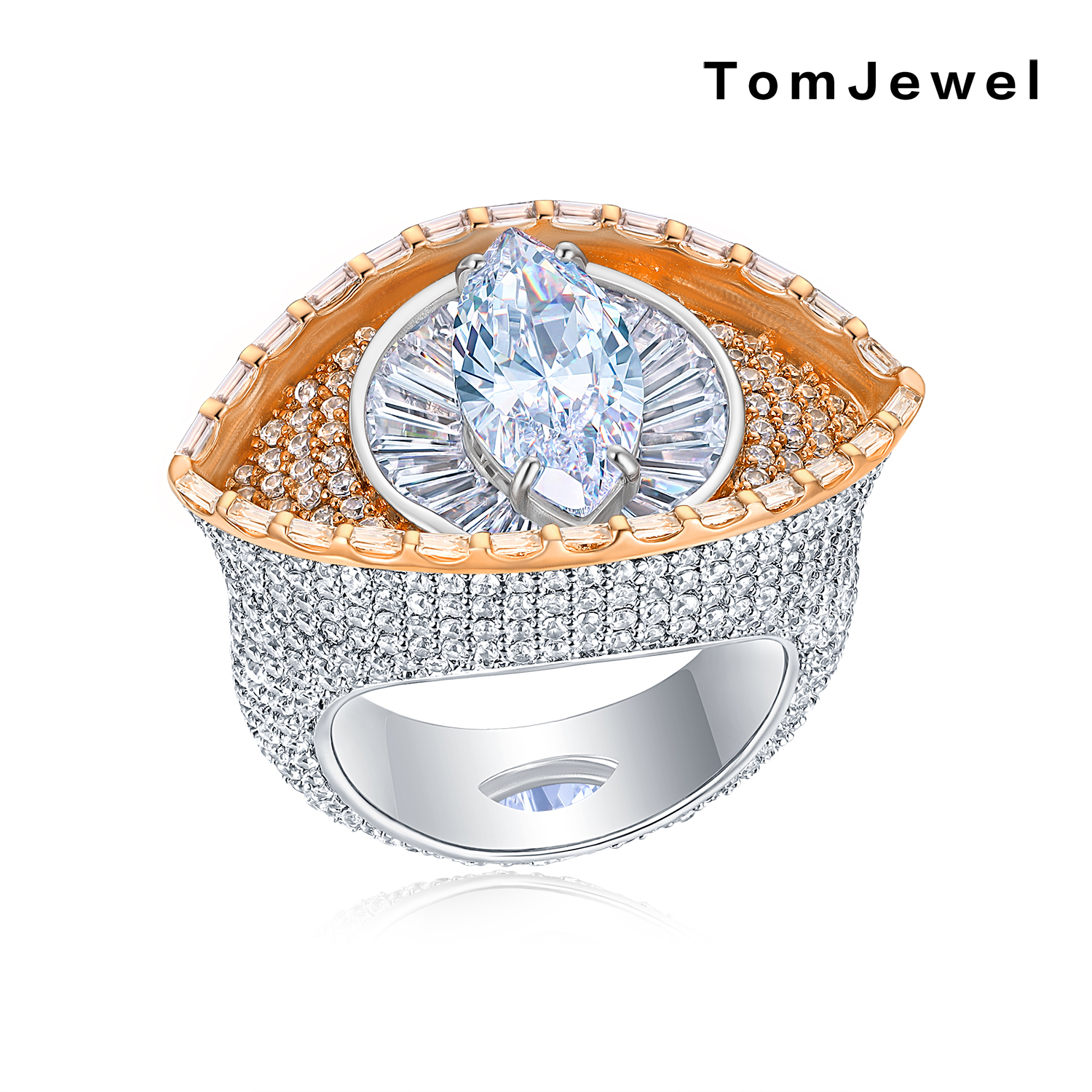 18ct Evil Eye Desing White Stone Ring in Hip Hop