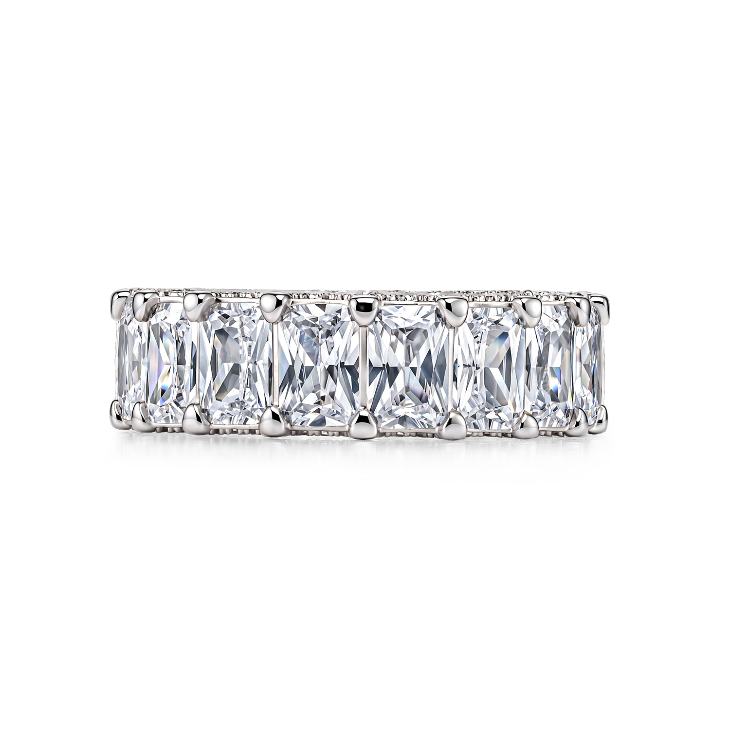 14‑Stones Emerald Cut White Moissanite Stackable Ring