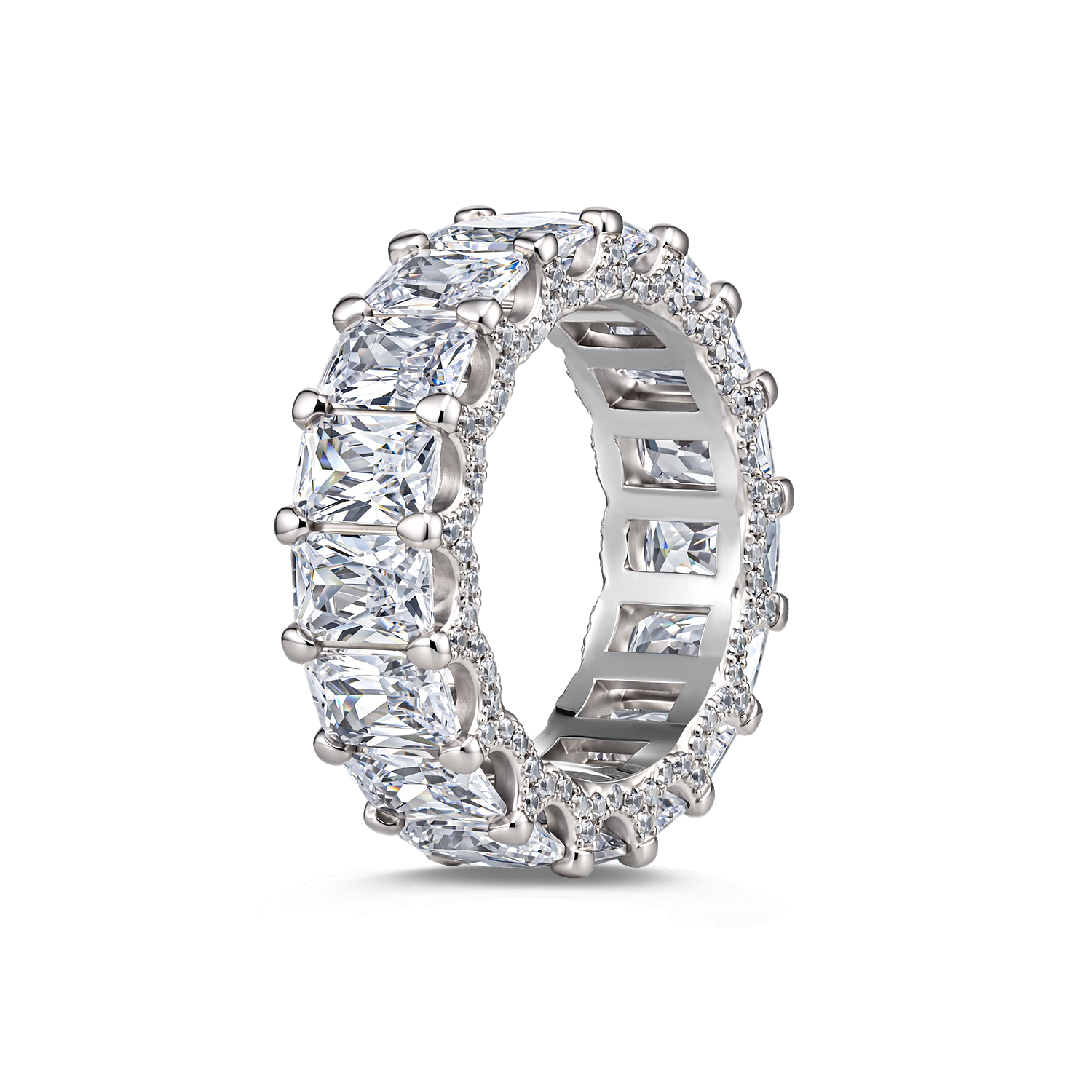 14‑Stones Emerald Cut White Moissanite Stackable Ring