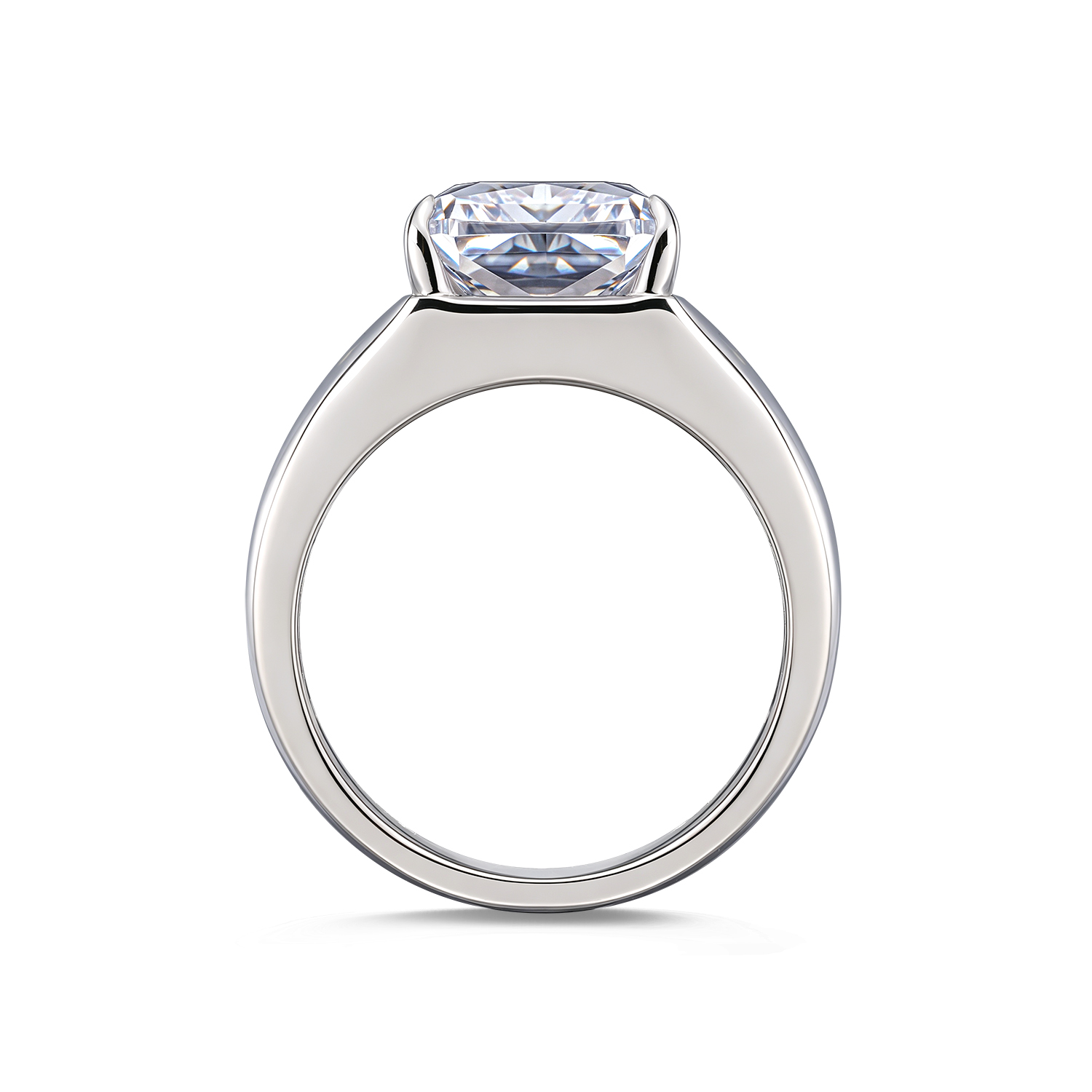 Wide Band Men Statement Ring Emerald Cut White Moissanite