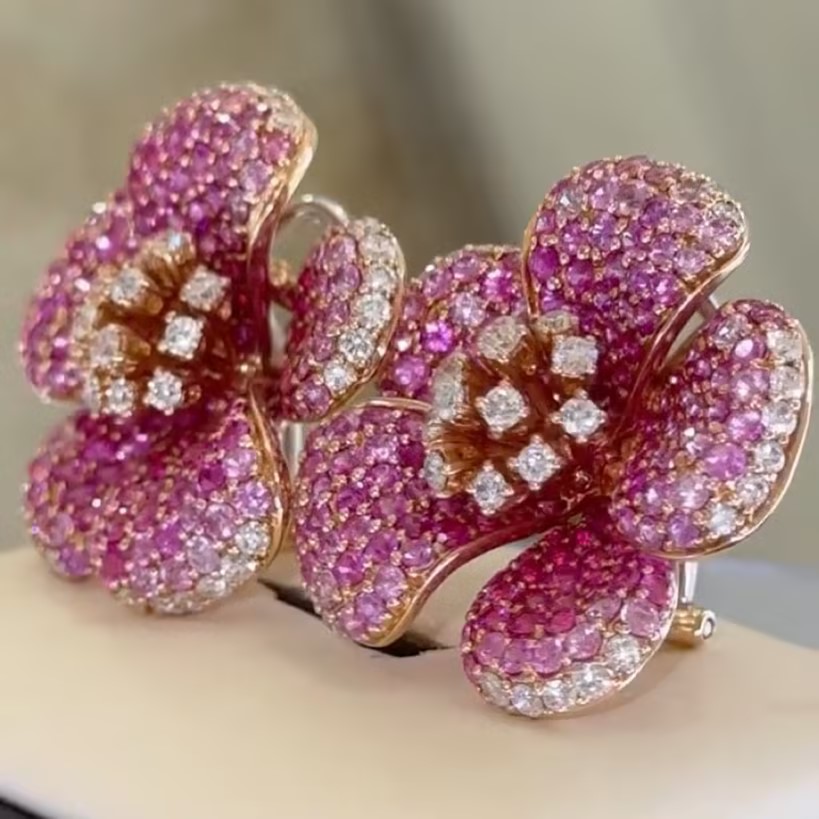 Flower Design Ombré gemstone  Stud Earrings