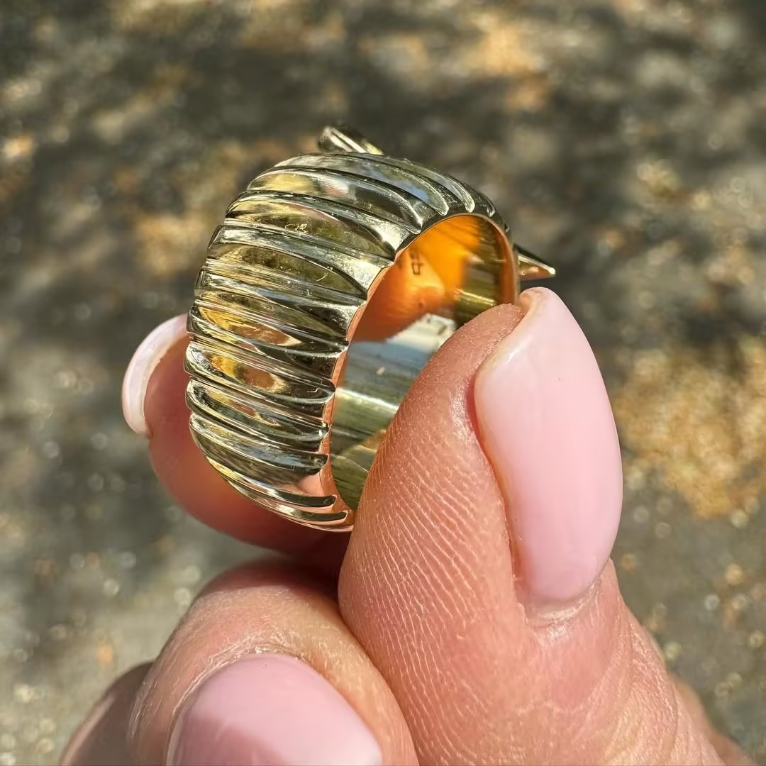 Vintage 1.70 Carat Trillion Cut V Bezel Set Wide Band Ring