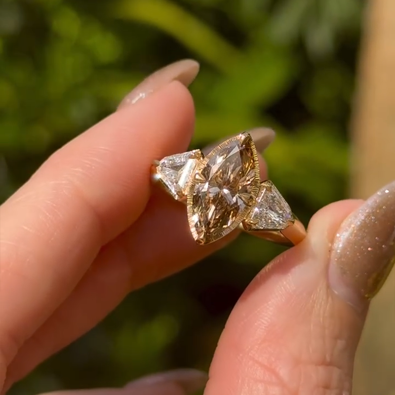 3CT Marquise Cut White Gemstone Sterling Silver Gold Plated Engagement Ring