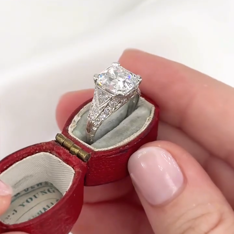 3.0ct Emerald Cut White With Triangle Side Stone Sterling Silver Wedding Ring