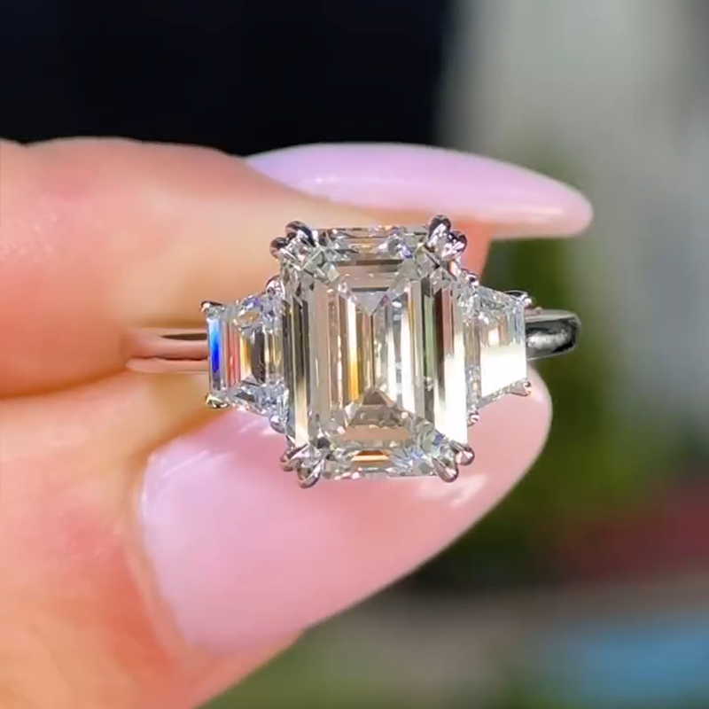 4.0ct Emerald Cut White Gemstone Engagement Ring