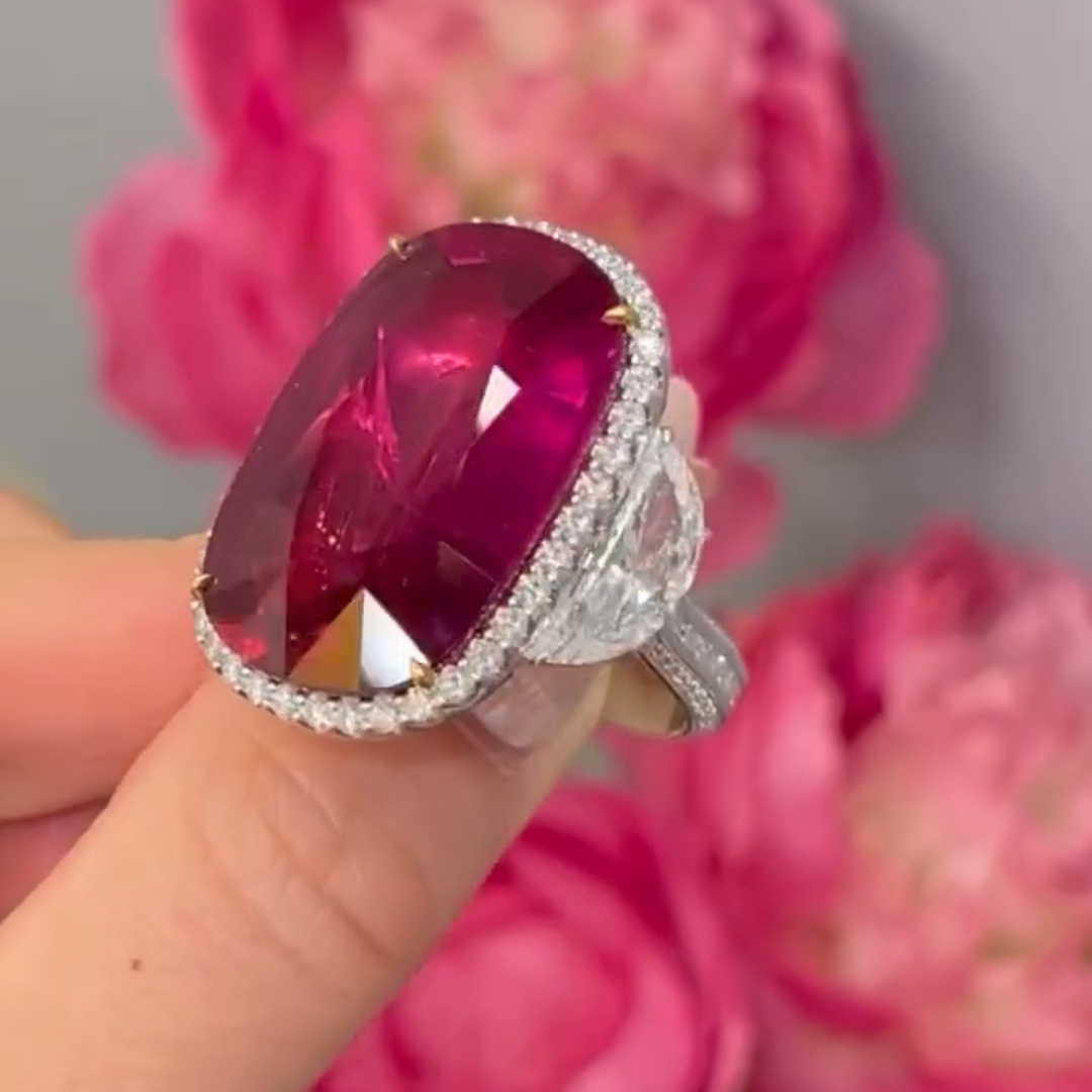 12ct Elongated Cushion Cut Ruby Sterling Silver Vintage Banquet Ring TRV048