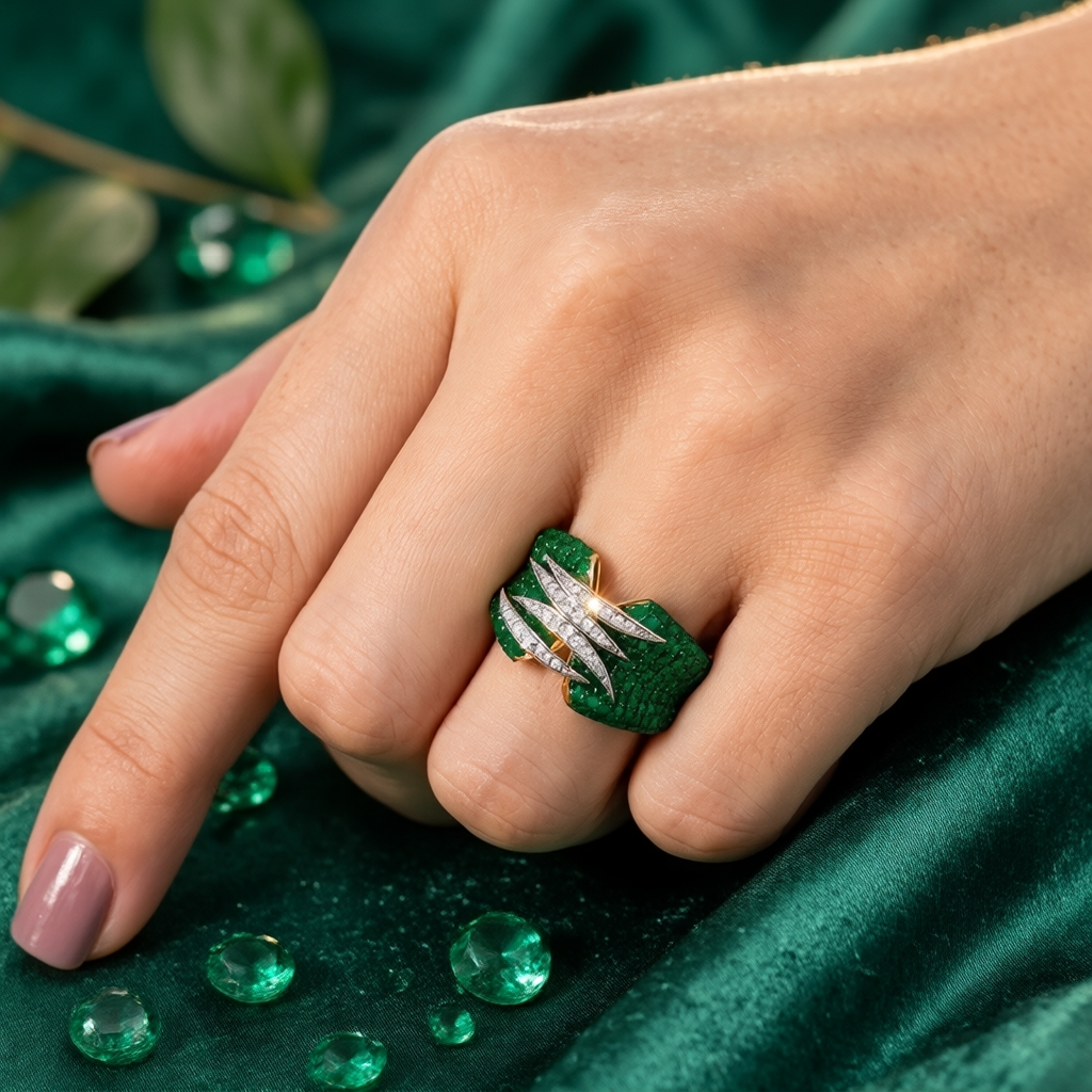 1.86 carat Round Emerald Stone Cocktail Ring