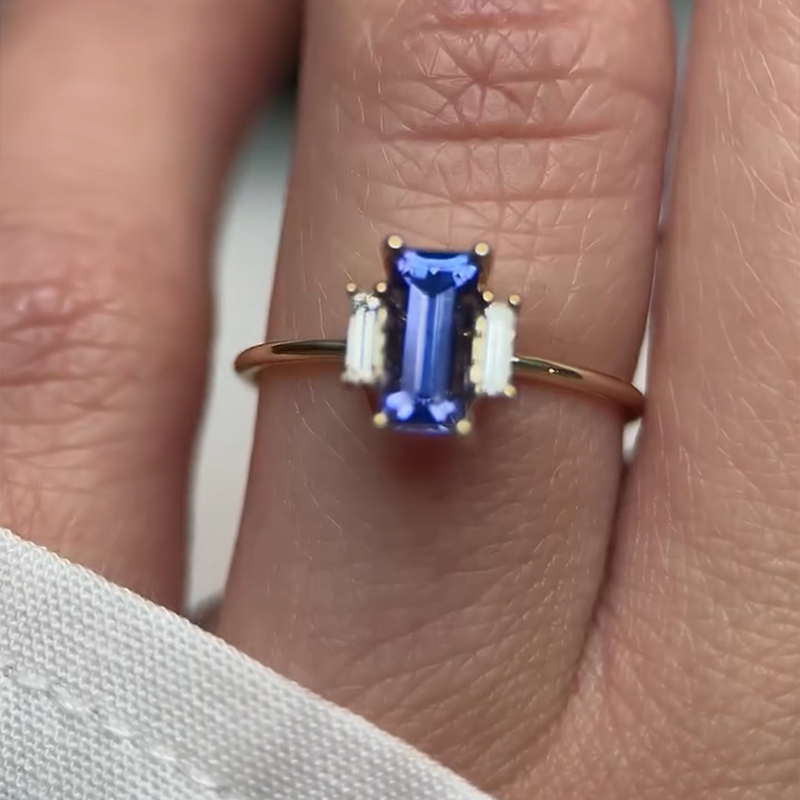 1.5ct Emerald Cut Sterling Silver Gold Plated Blue Sapphire Ring