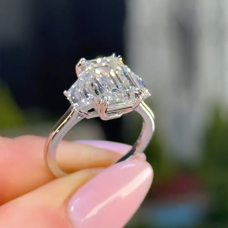 4.0ct Emerald Cut White Gemstone Engagement Ring