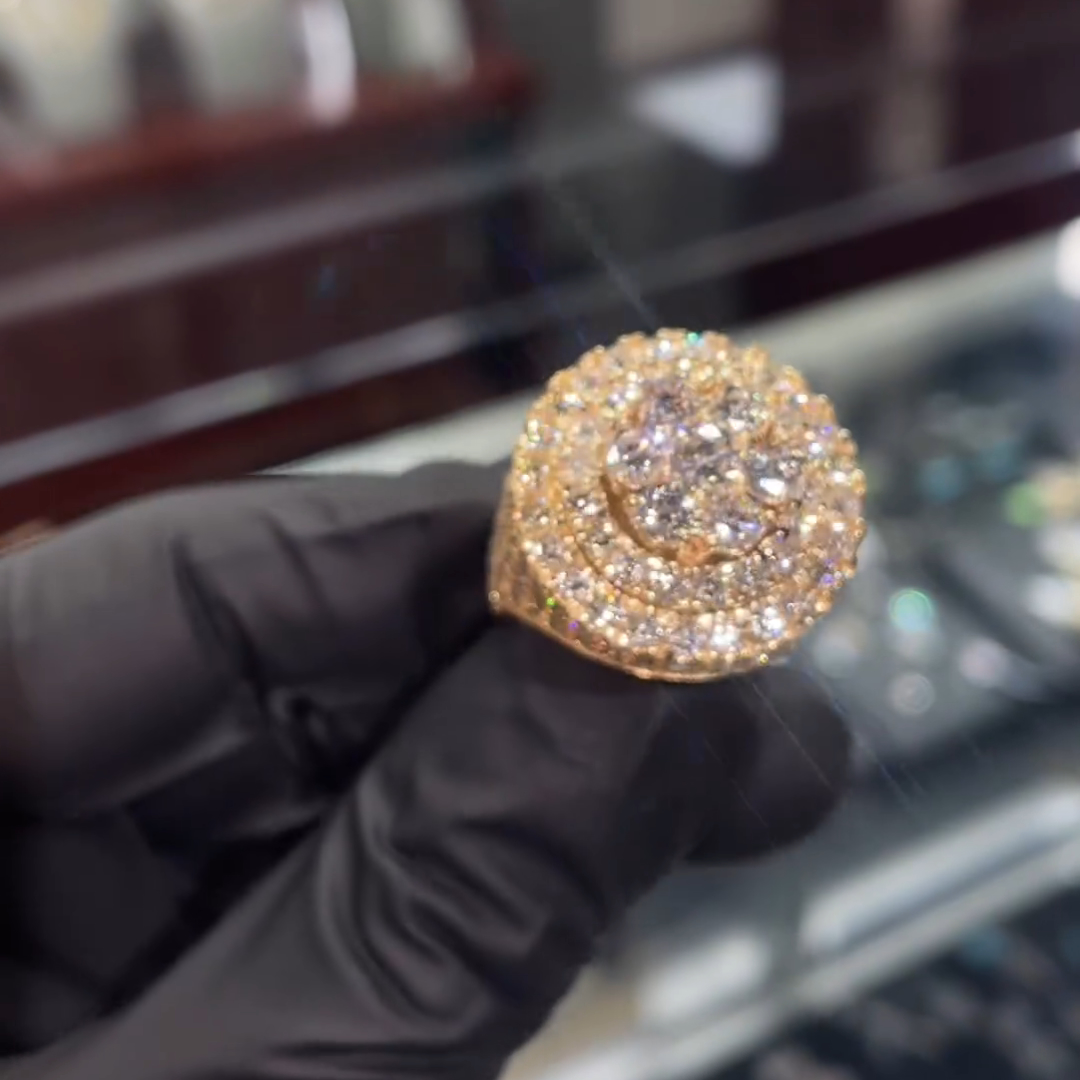 7ct Gemstone With Fully Surrounded Gemstone Inlaid Luxury Handmade Plated Gold Sterling Silver Men's Ring TRV043