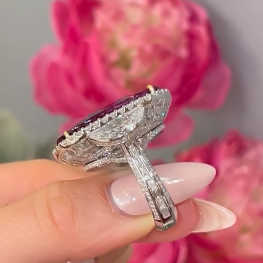 12ct Elongated Cushion Cut Ruby Sterling Silver Vintage Banquet Ring TRV048