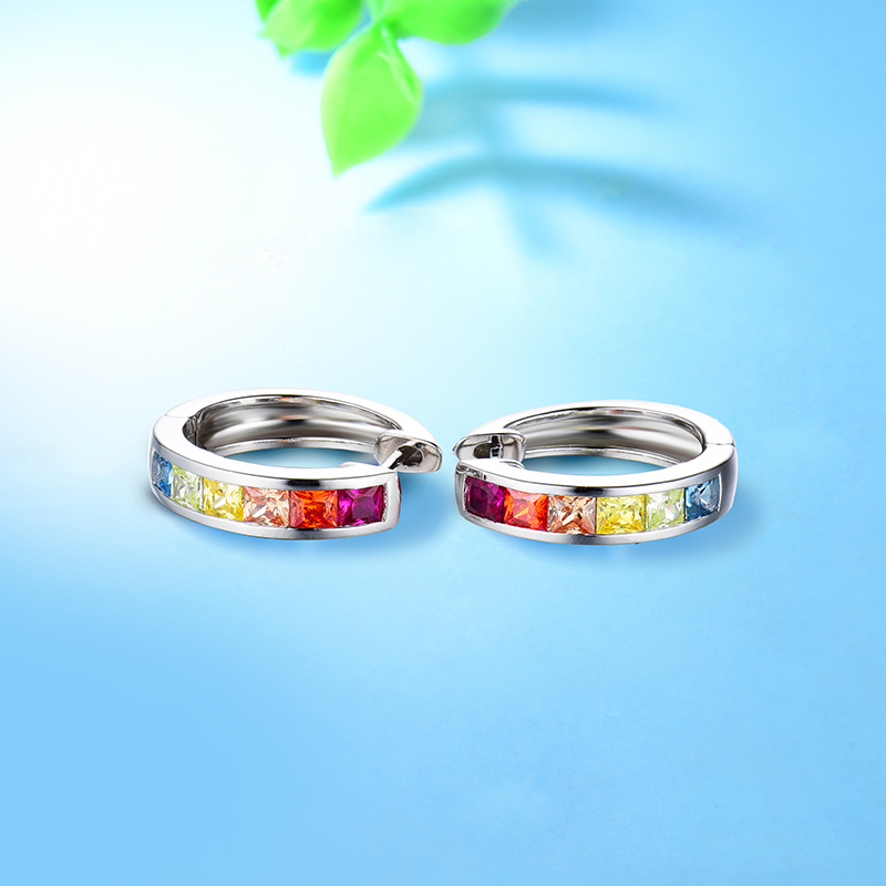 Sterling Silver Delicate Multi Color Princess Cut Hoop Earrings