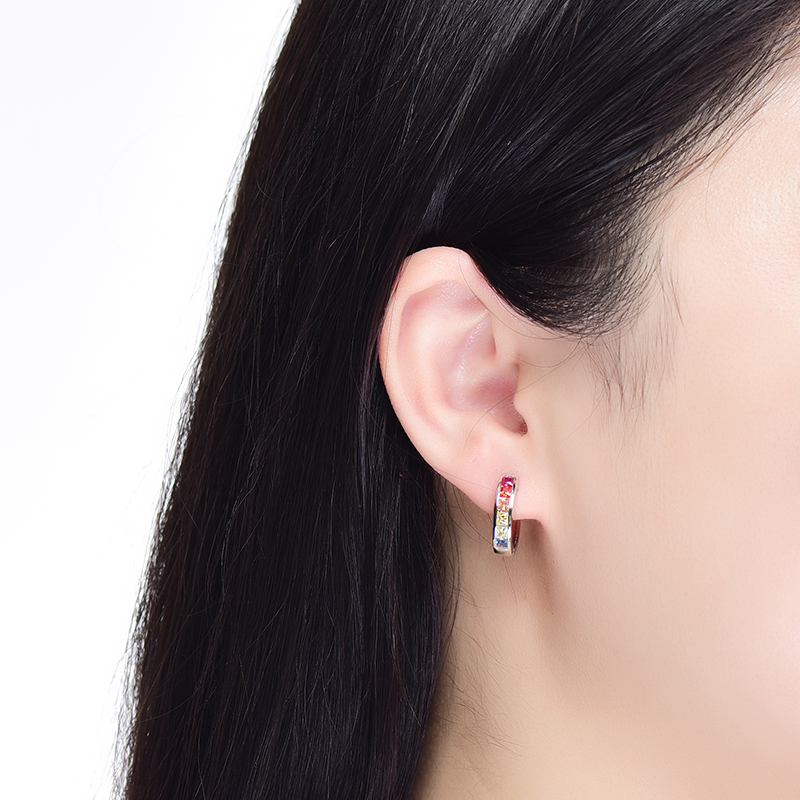 Sterling Silver Delicate Multi Color Princess Cut Hoop Earrings