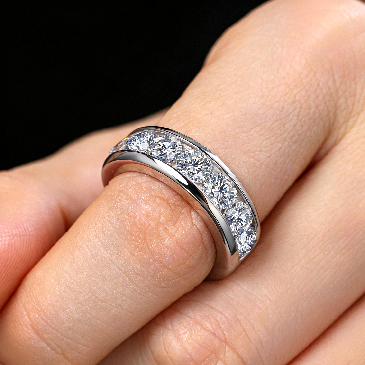 8 Stones Round Moissanite Half‑Eternity Band 925 Sterling Silver Ring