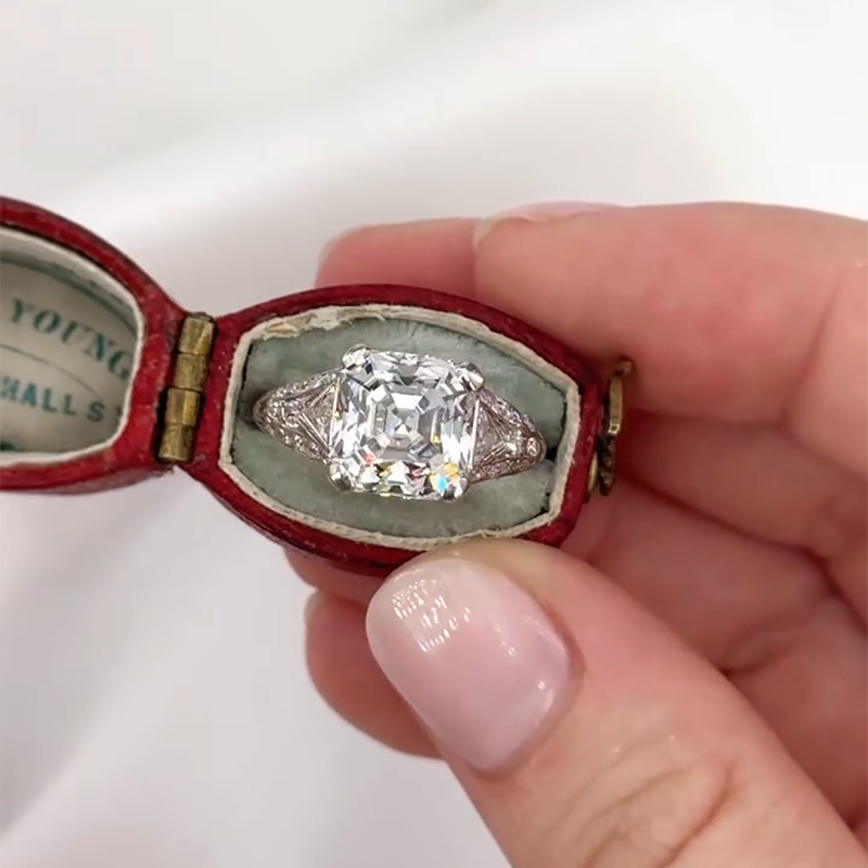 3.0ct Emerald Cut White With Triangle Side Stone Sterling Silver Wedding Ring