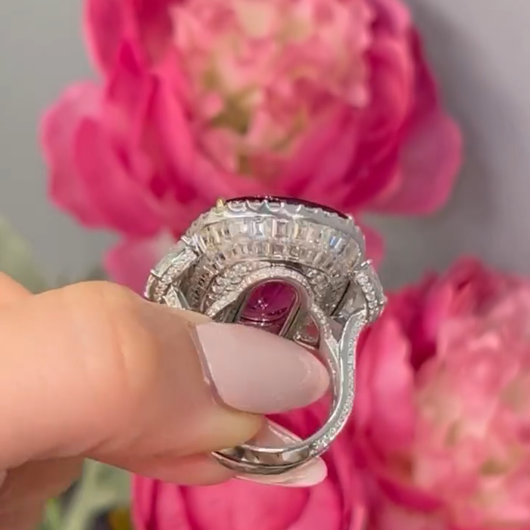 12ct Elongated Cushion Cut Ruby Sterling Silver Vintage Banquet Ring TRV048