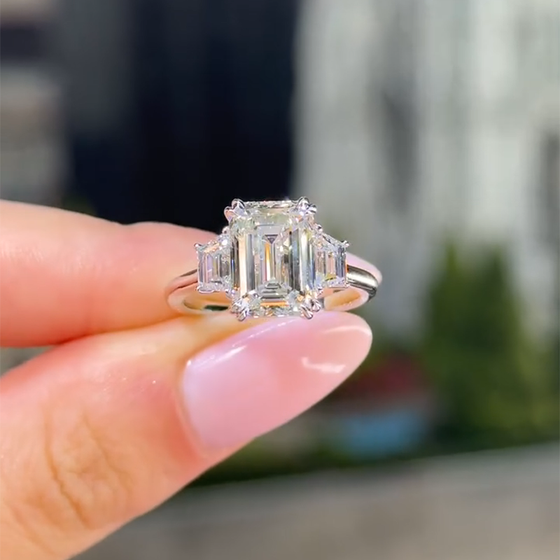 4.0ct Emerald Cut White Gemstone Engagement Ring