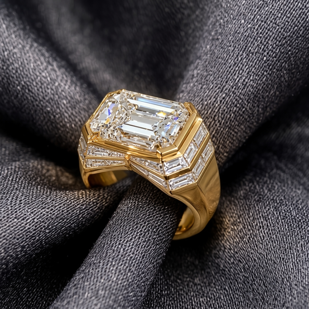 6.5ct Emerald Cut White Stone Index Finger Rings for Men
