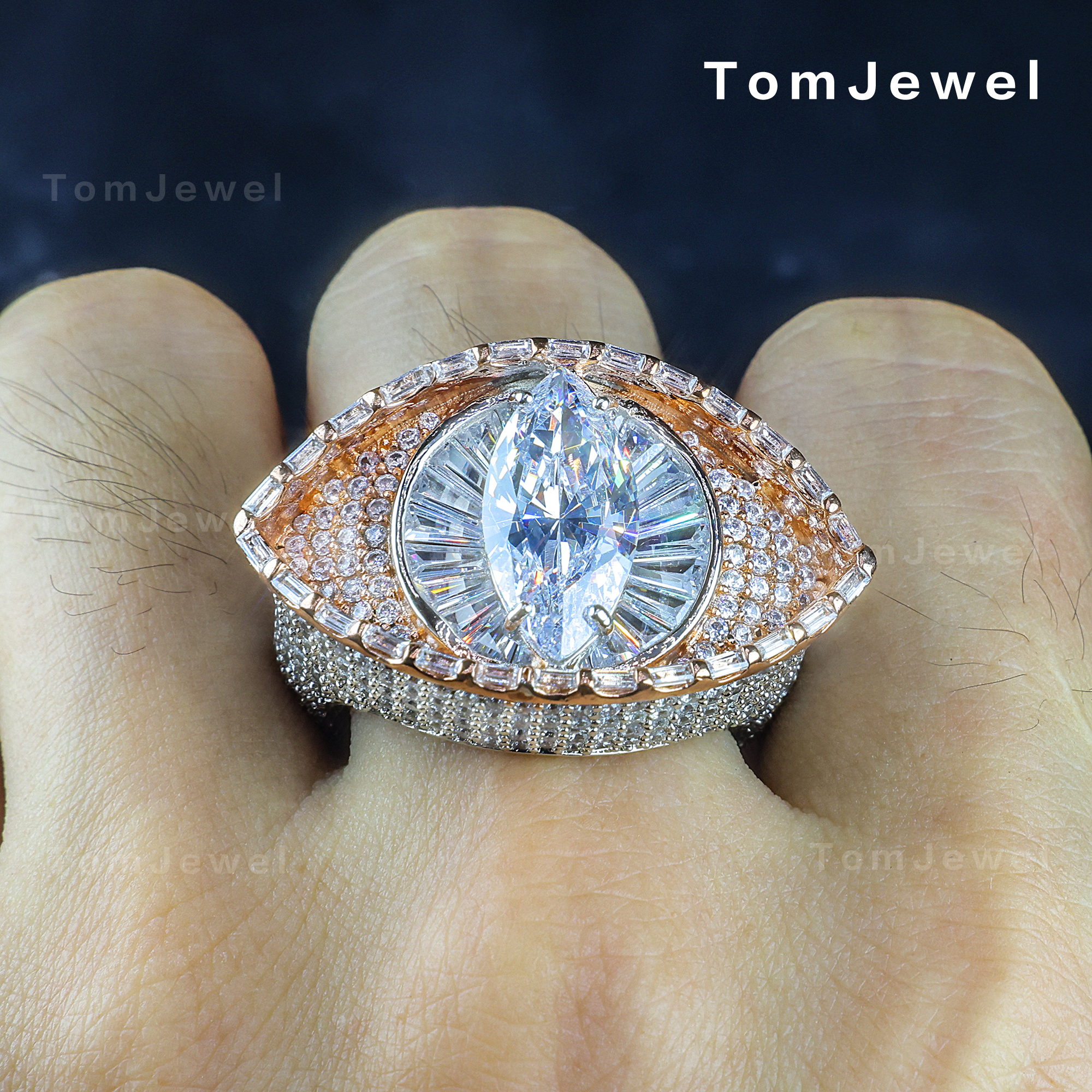 18ct Evil Eye Desing White Stone Ring in Hip Hop
