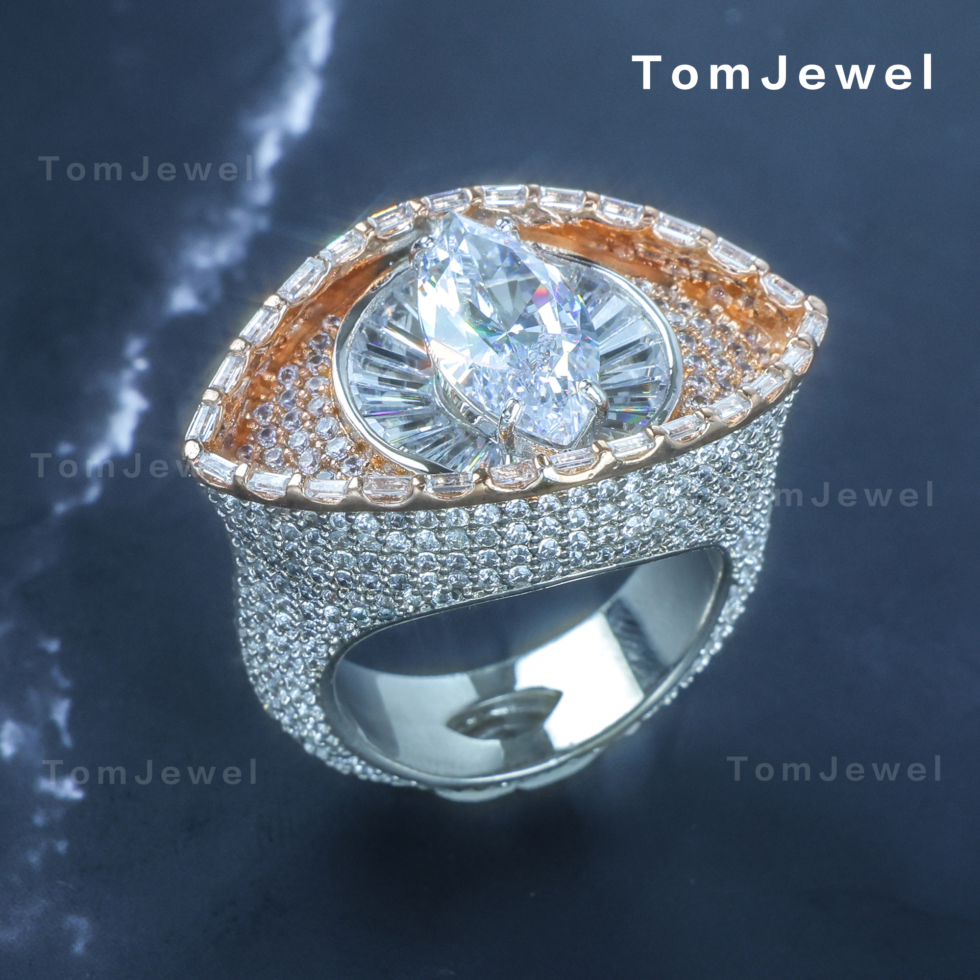 18ct Evil Eye Desing White Stone Ring in Hip Hop