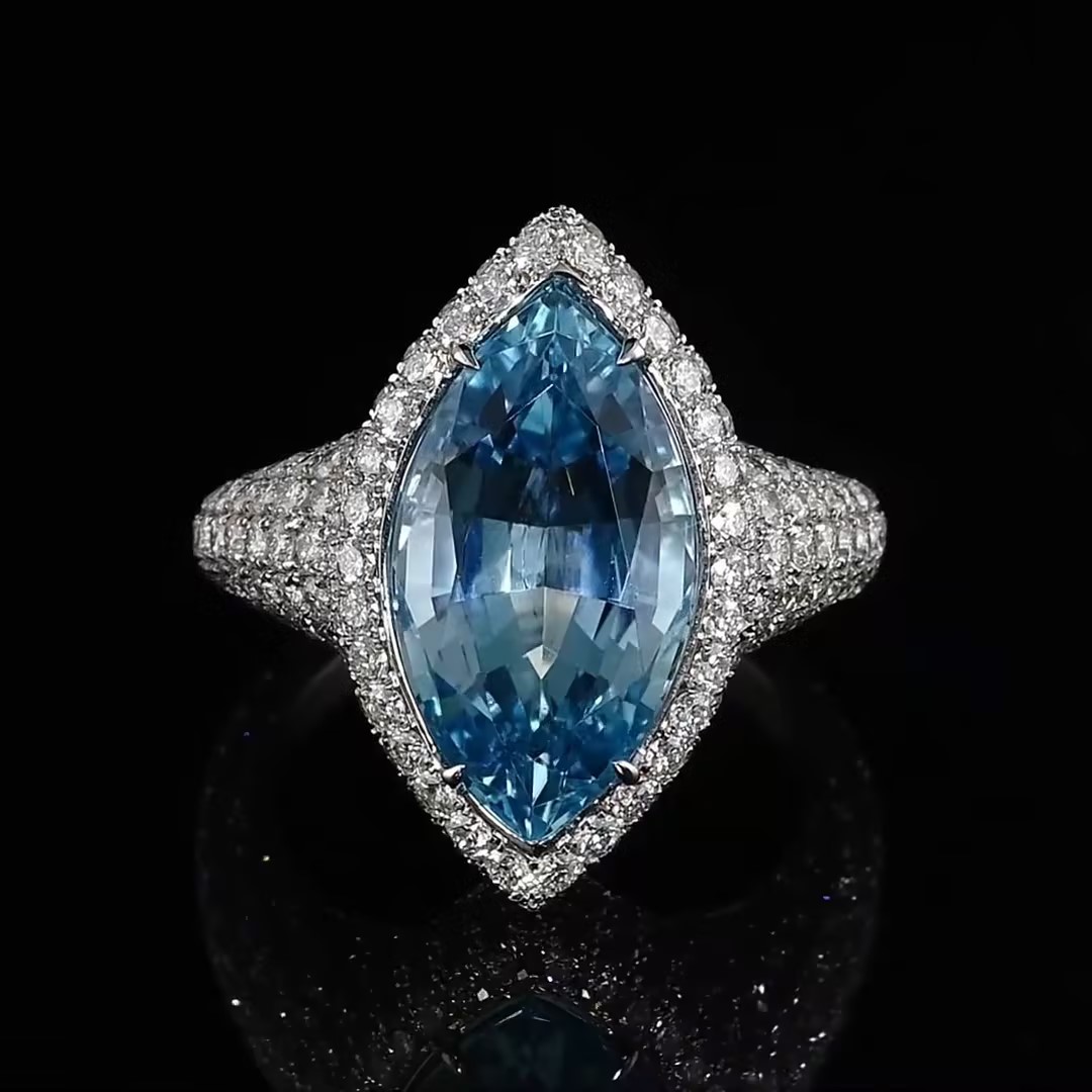 5.25ct Aquamarine Marquise Platinum Cocktail Ring