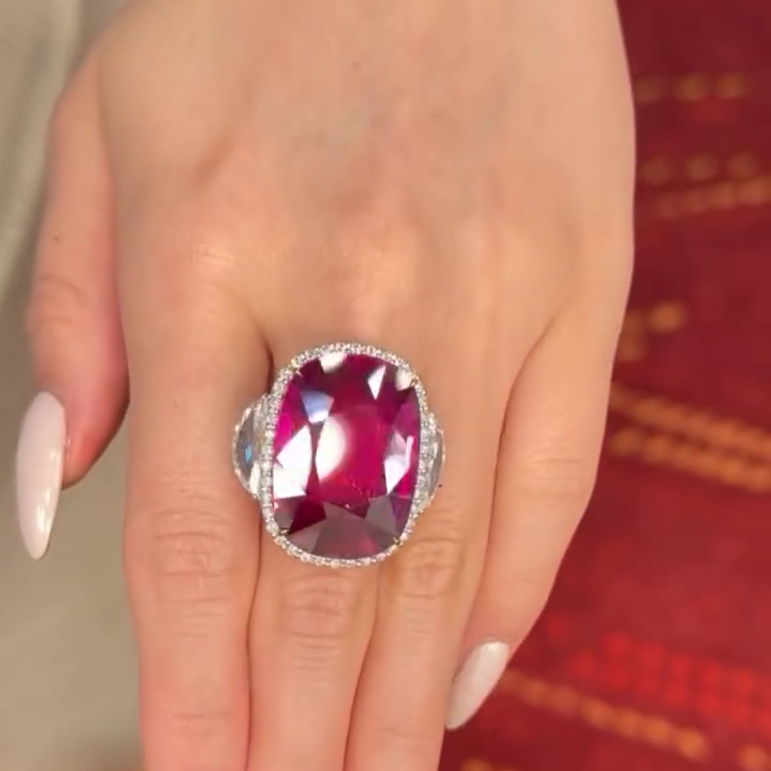 12ct Elongated Cushion Cut Ruby Sterling Silver Vintage Banquet Ring TRV048