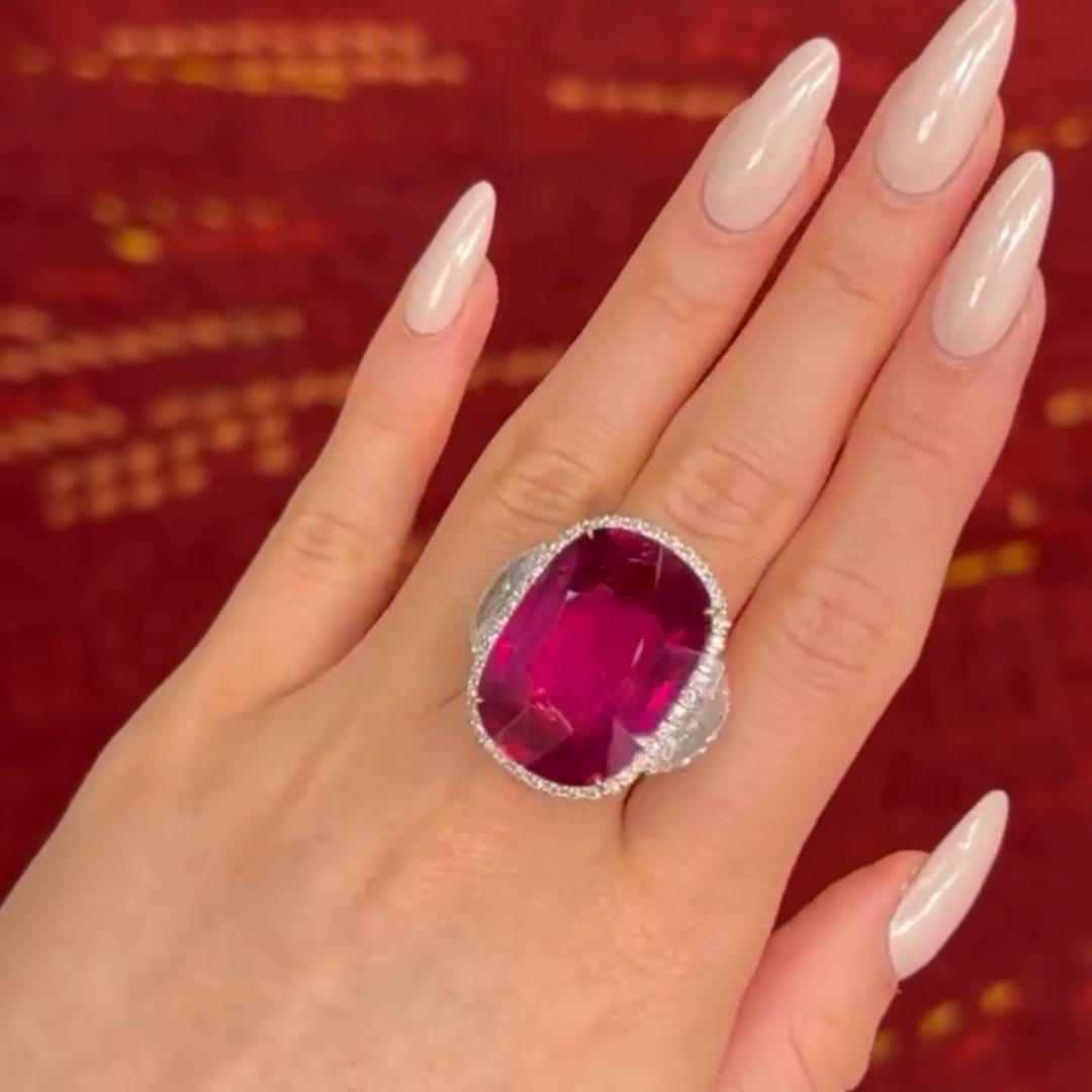 12ct Elongated Cushion Cut Ruby Sterling Silver Vintage Banquet Ring TRV048