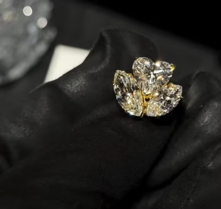 Heart & Marquise Cut Three Stone Ring In Gold
