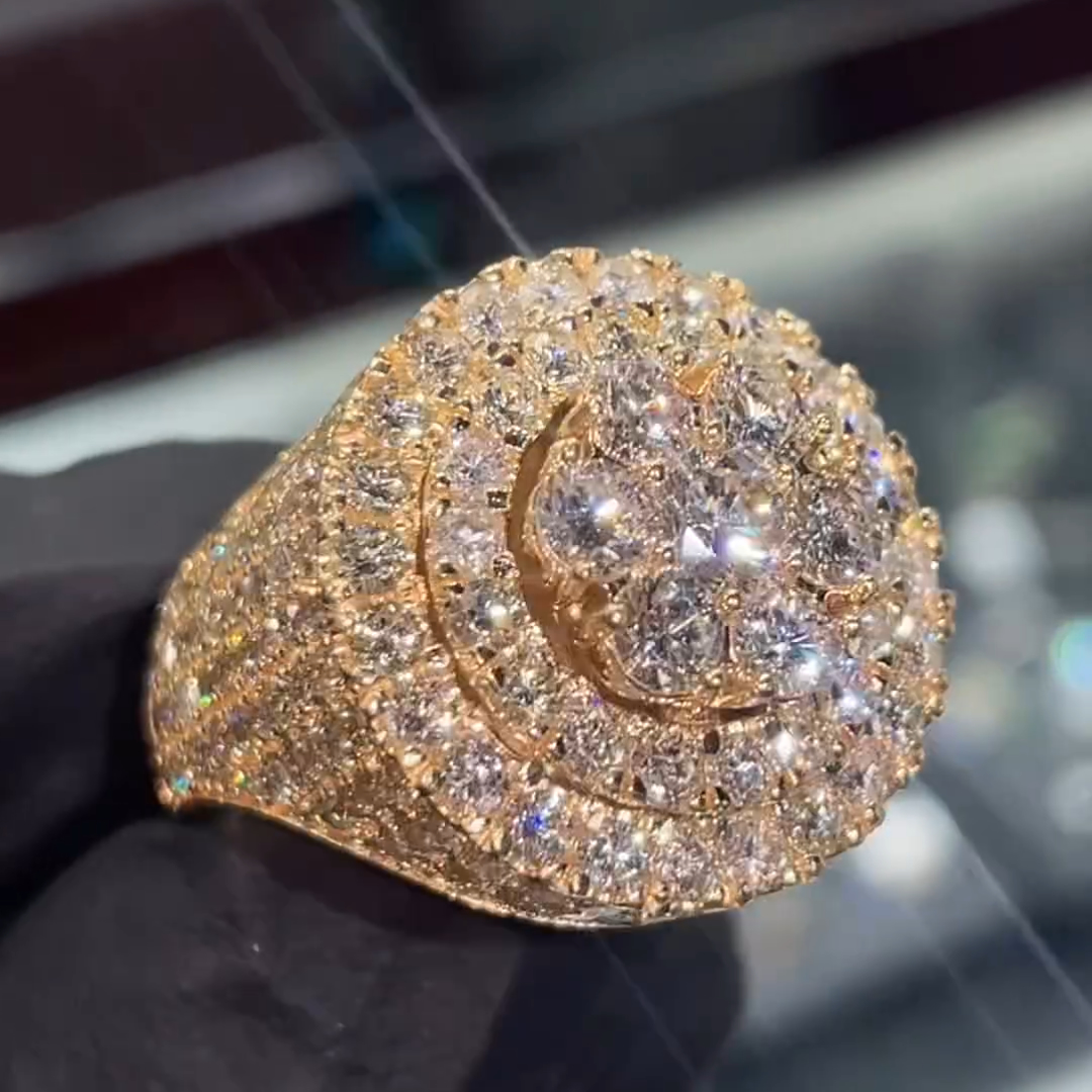 7ct Gemstone With Fully Surrounded Gemstone Inlaid Luxury Handmade Plated Gold Sterling Silver Men's Ring TRV043