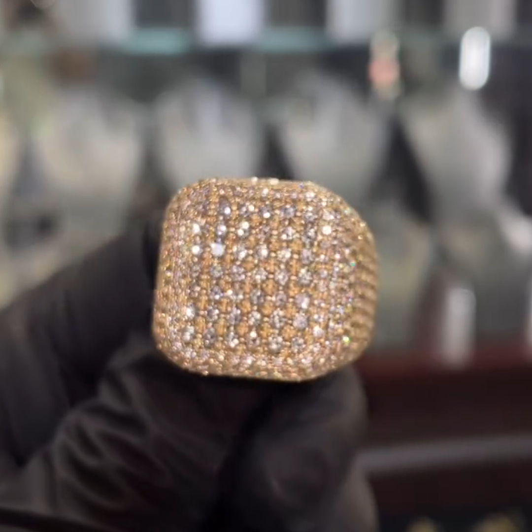 Fully Enclosed Gemstone Set Luxury Handmade Plated Gold Sterling Silver Men's Ring TRV042