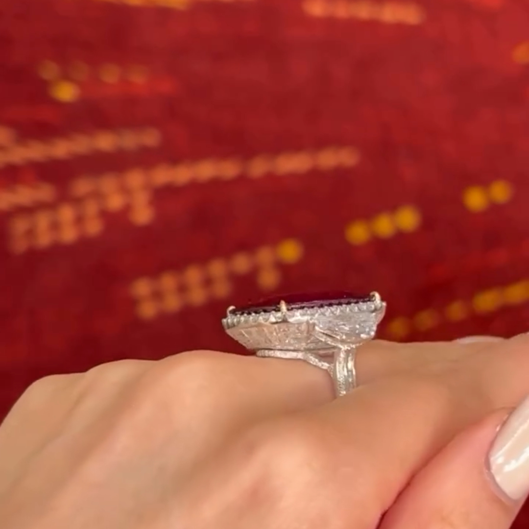 12ct Elongated Cushion Cut Ruby Sterling Silver Vintage Banquet Ring TRV048