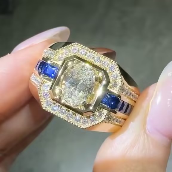 5CT Radiant Cut White Sapphire Ring  for Men